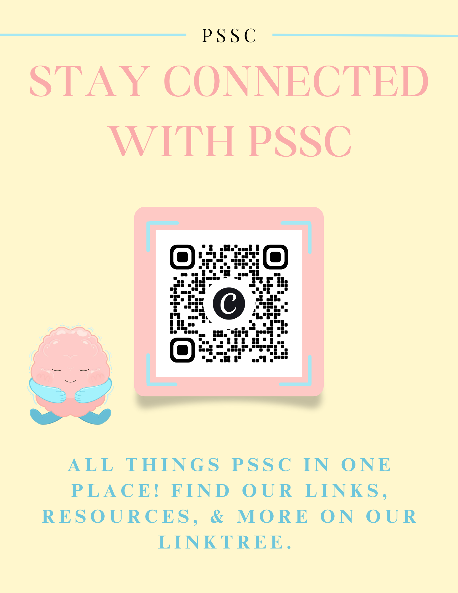 Stay connected with PSSC yellow flyer; QR code