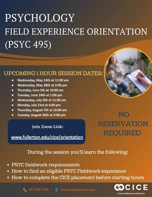 Flyer of CICE Field Experience Orientation with information on session dates and time